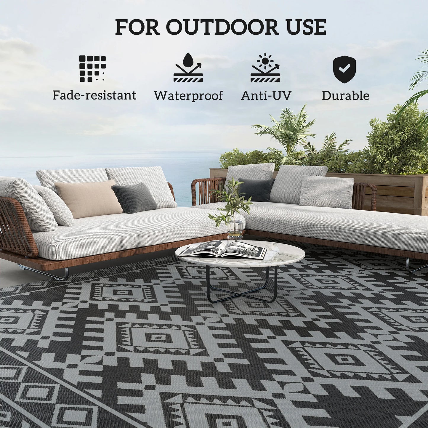 Outdoor Geometric Rug Rhombus Border Nonwoven Polypropylene Floor Mat
