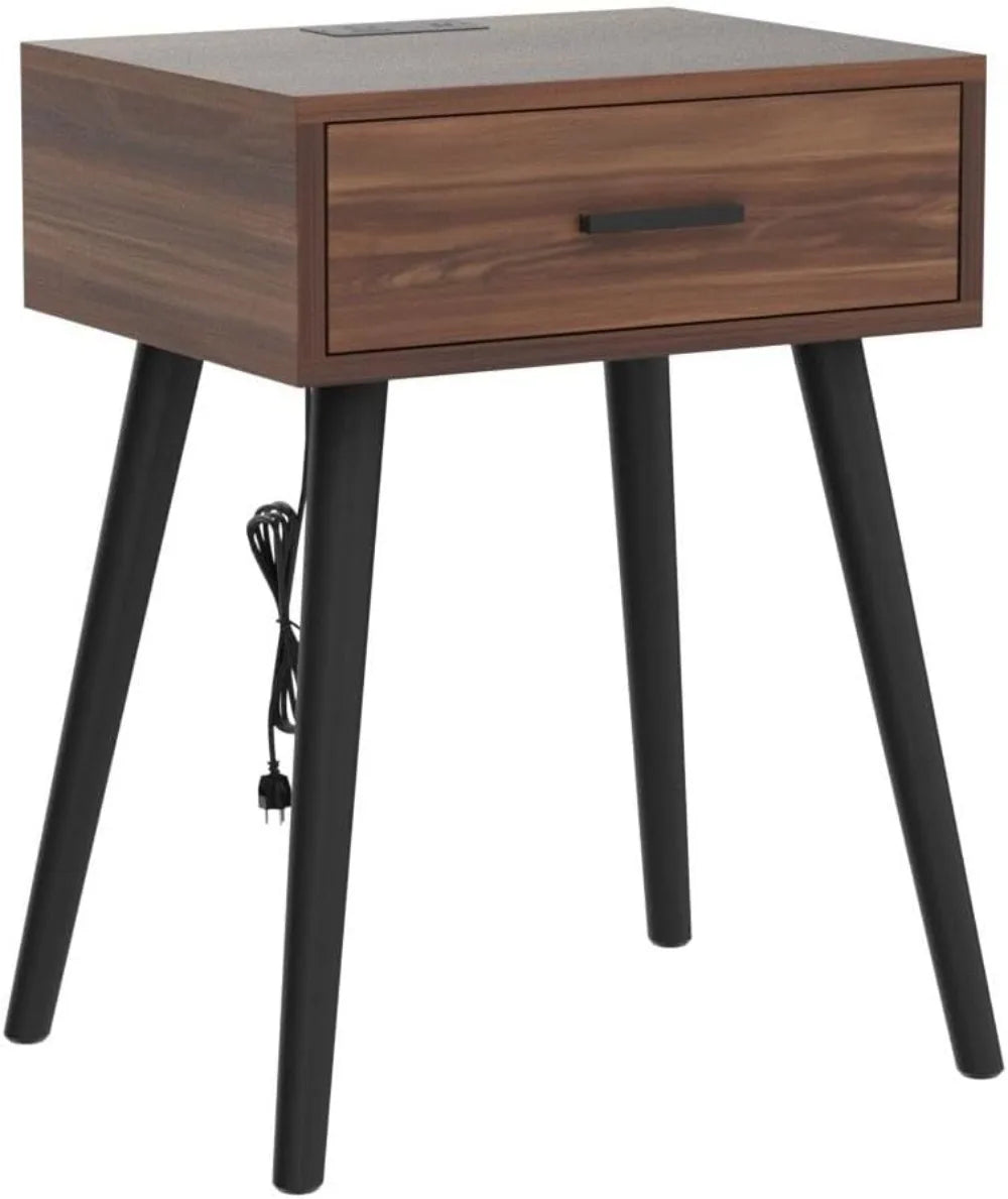 Mid Century Modern Nightstands Set of 2 With Charging Station
