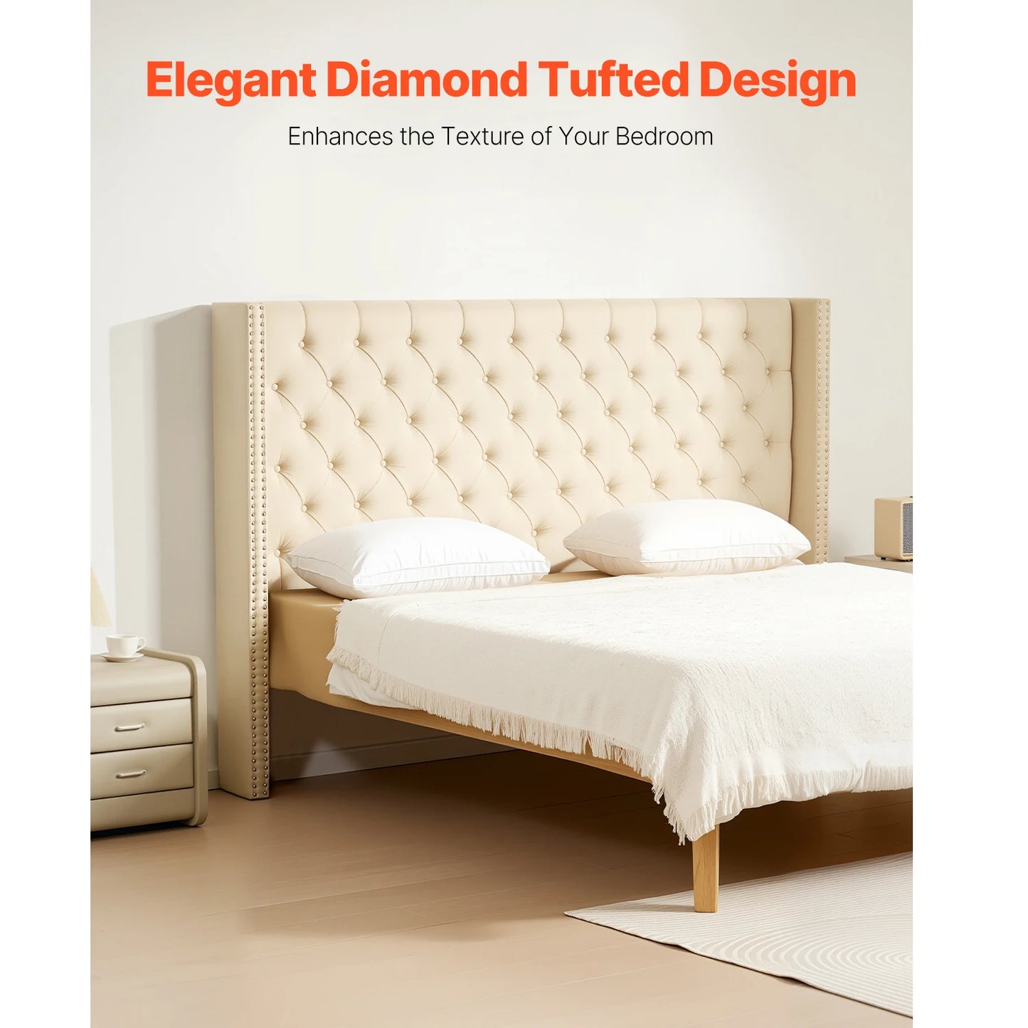 SucceBuy Adjustable Height Diamond Tufted Headboard for Beds