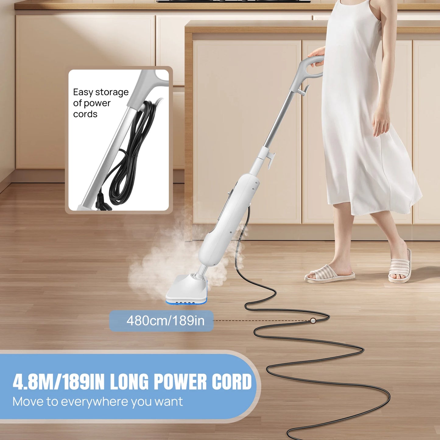 BRIEFNESS Steam Mop And Detachable Steam Cleaner Powerful Floor Steamer