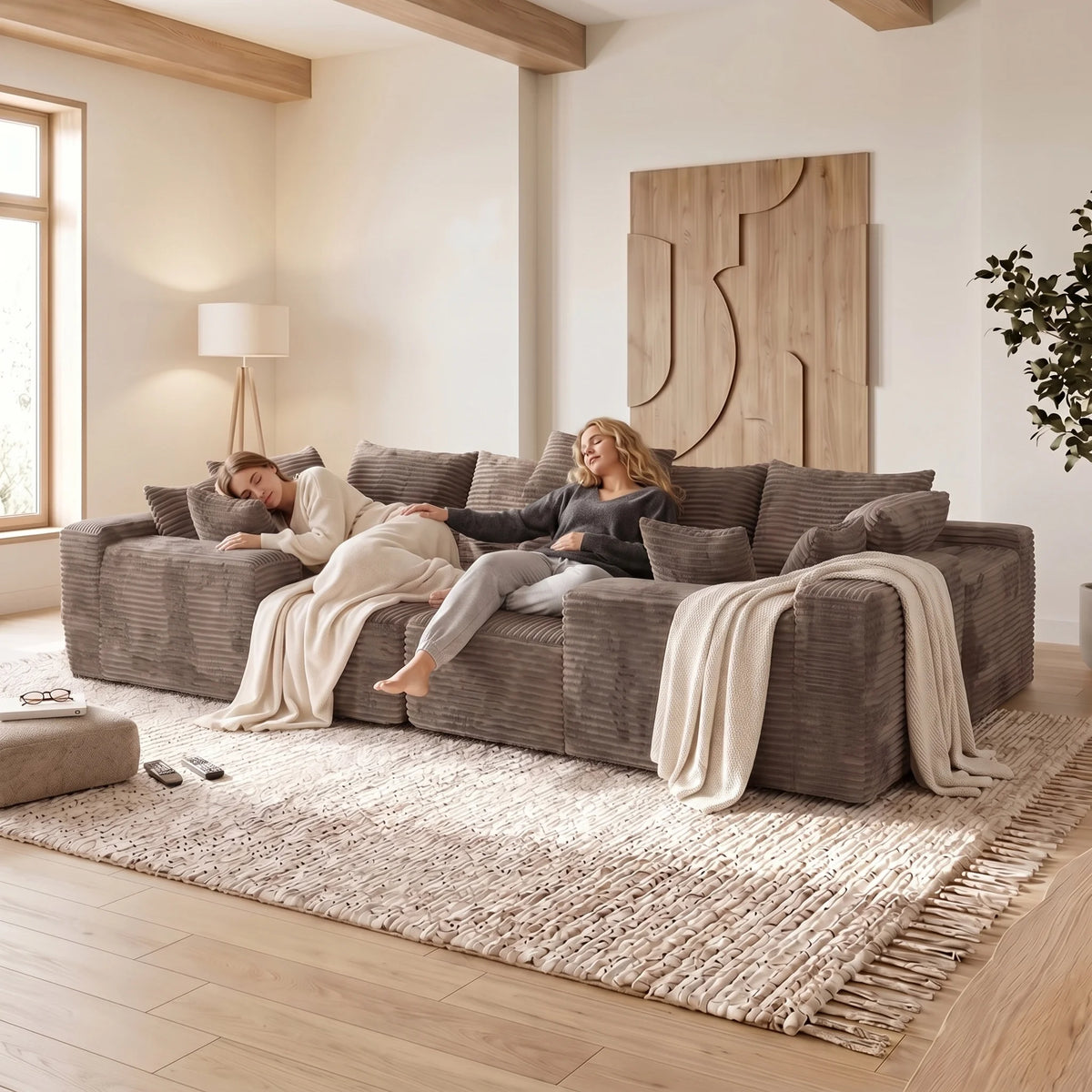 Modern U Shaped Corduroy Sectional Sofa With Comfortable Seating