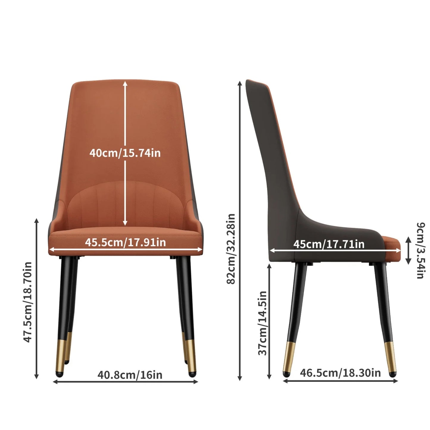 Two Premium Faux Leather Dining Chairs With Metal Legs