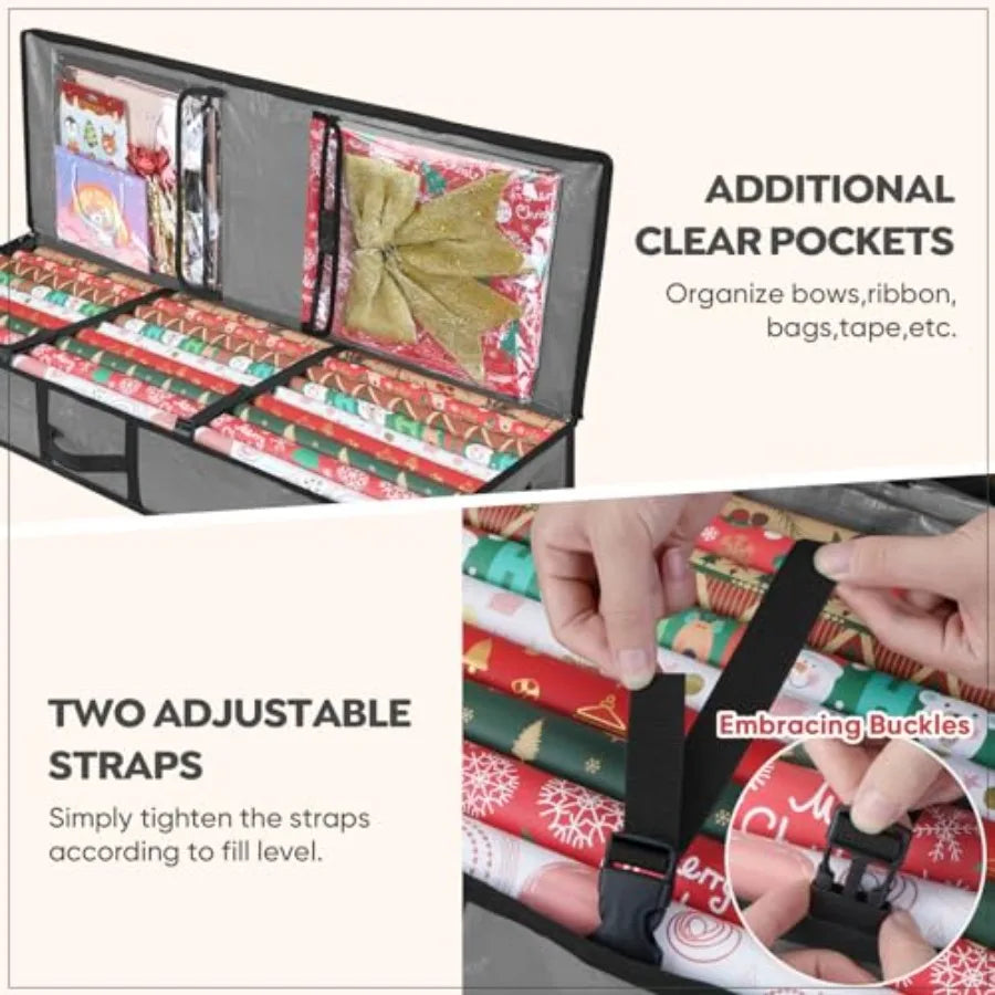 Soft Christmas Wrapping Paper Storage Bag With Flexible Partitions