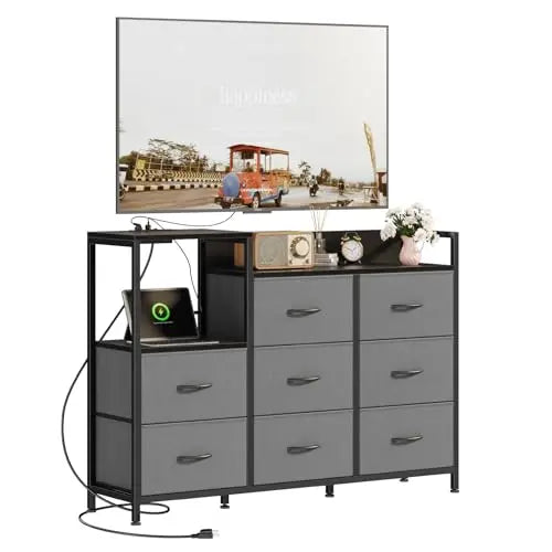 JHK TV Stand Cabinet With 8 Fabric Drawers And Charging