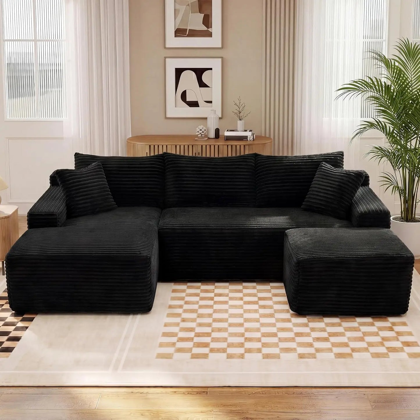 Modular U Shaped Sectional Cloud Couch With Ottoman And Sleeper