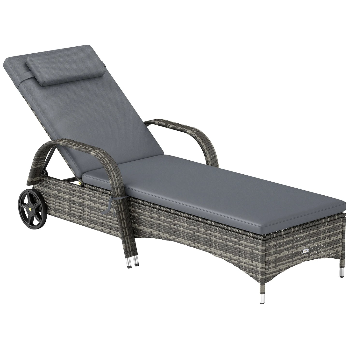 Outdoor Reclining Sofa With Cushion Headrest And Rolling PE Rattan
