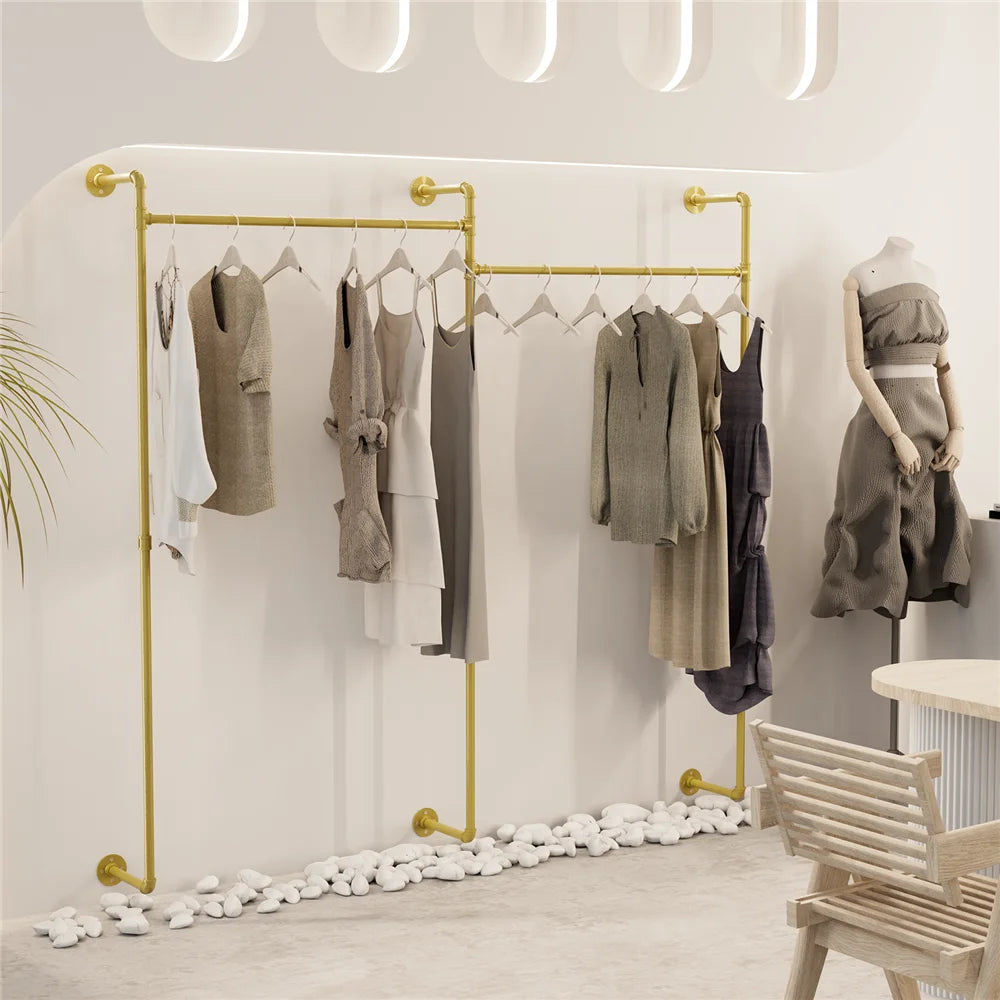 Industrial Pipe Wall Mounted Clothing Rack With Hanging Rods