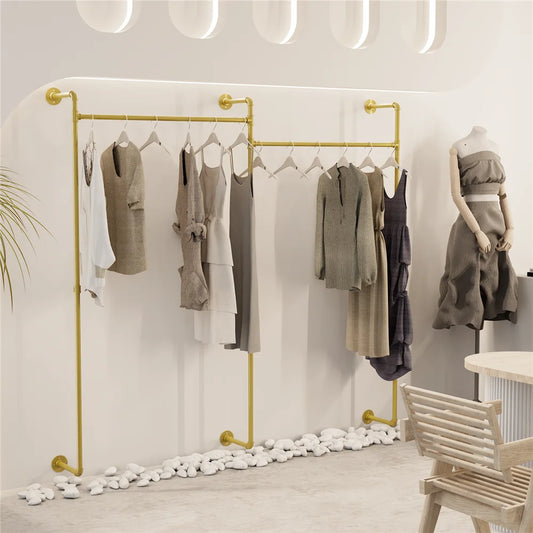 Industrial Pipe Wall Mounted Clothing Rack With Hanging Rods