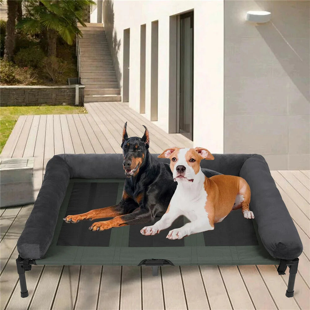 BORWART Outdoor Raised Dog Bed With Cooling Breathable Mat And Plush Mat
