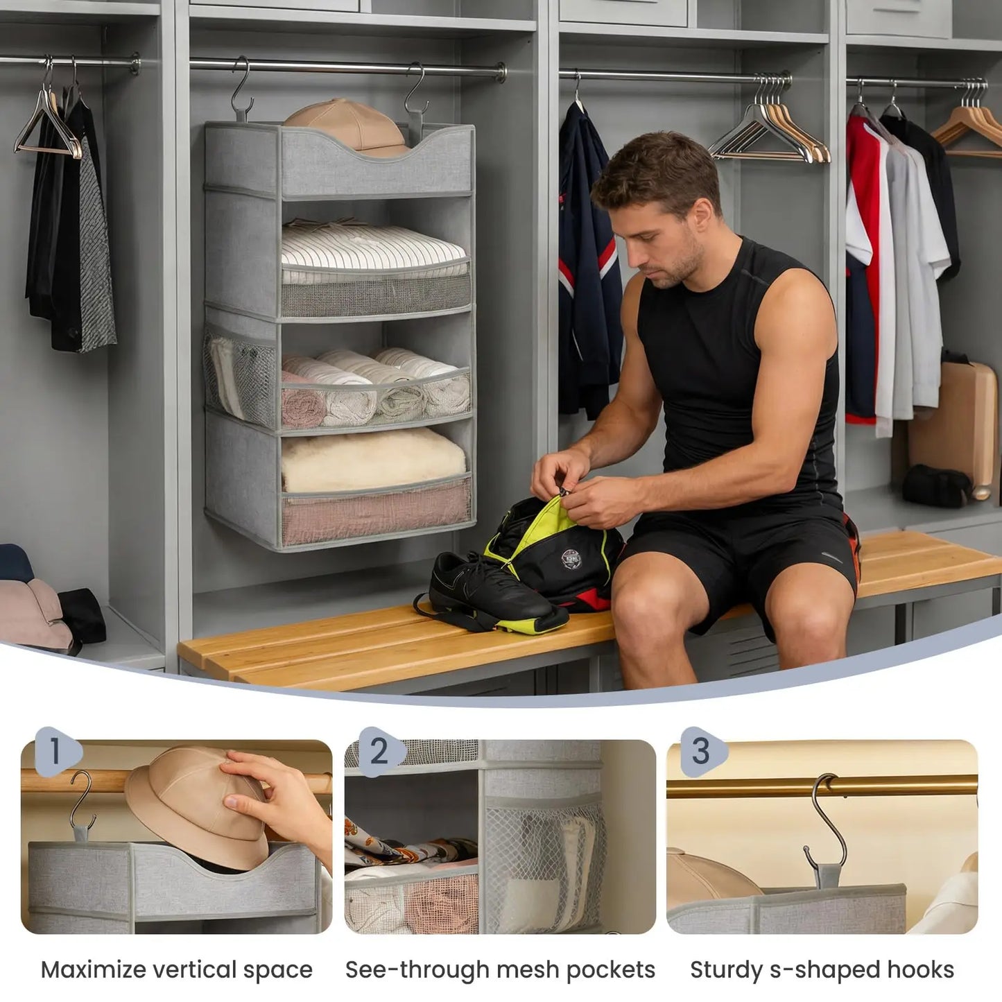 Himiss Three Shelf Hanging Closet Storage Organizer