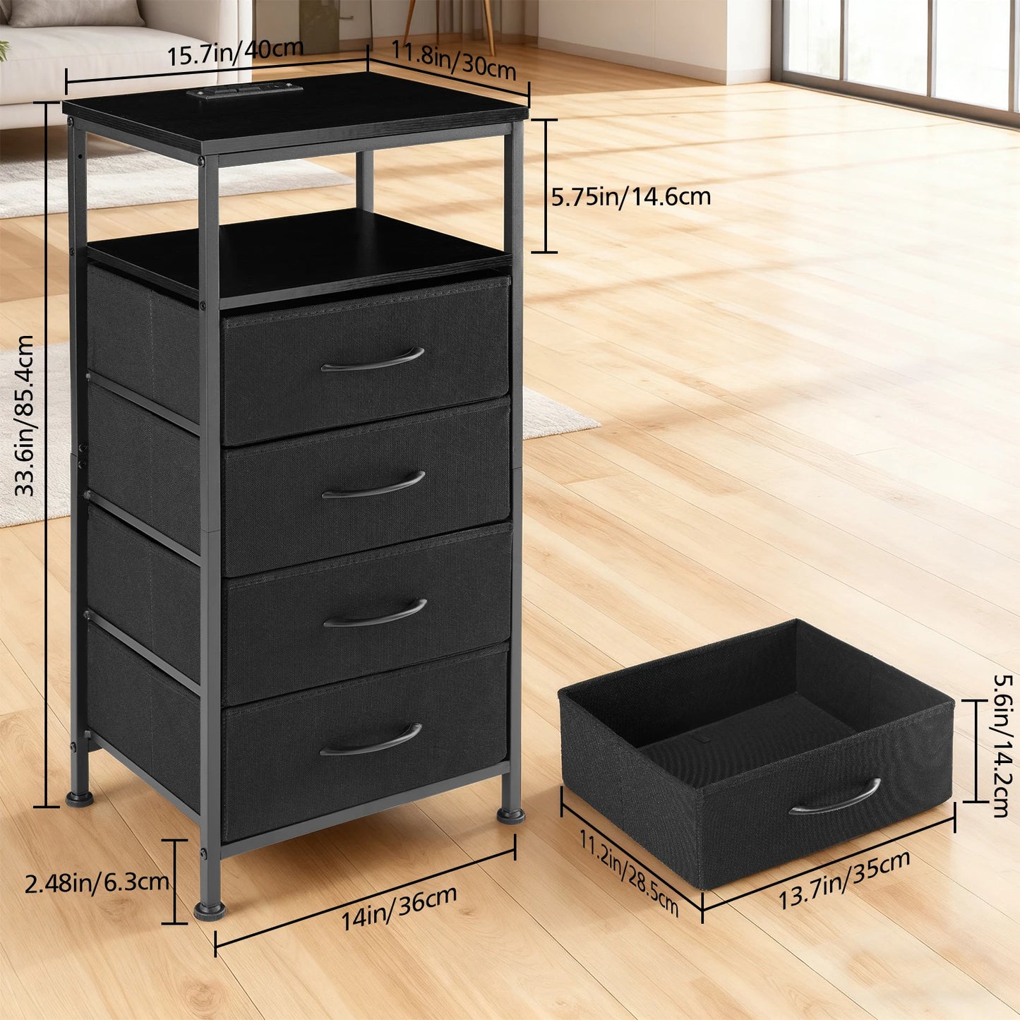 MCQ Four-Drawer Bedside End Table With Charging Station And LED