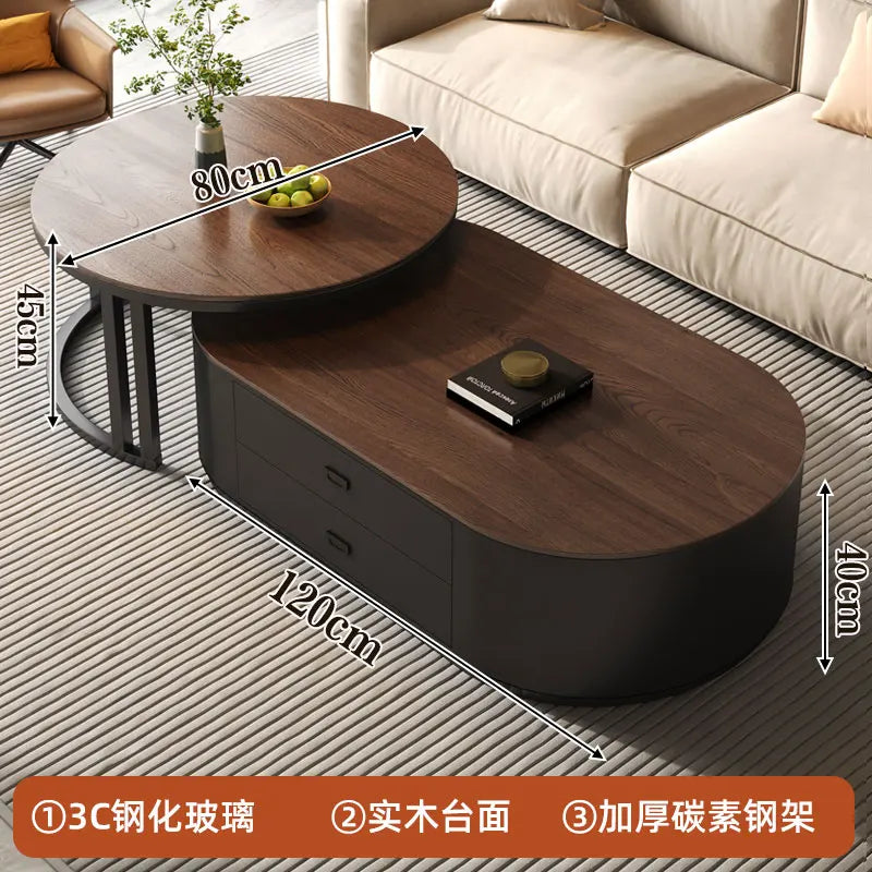 QWC Modern Nordic Wood Coffee Table With Built In Storage