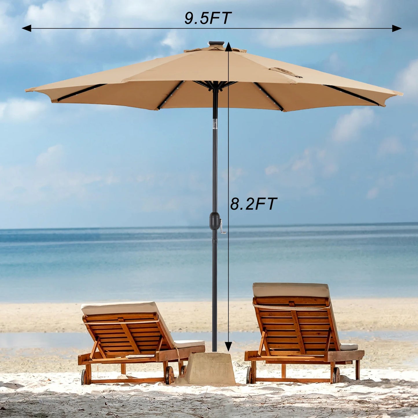 JHK Solar Patio Umbrella With LED Lights UV Resistant Tilt