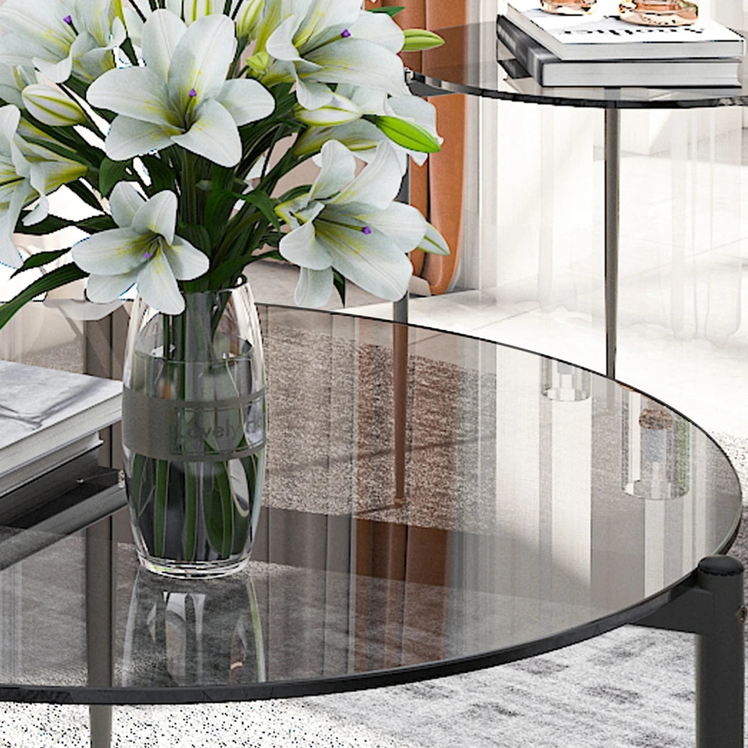 Modern Tempered Glass Round Side Table With Metal Frame