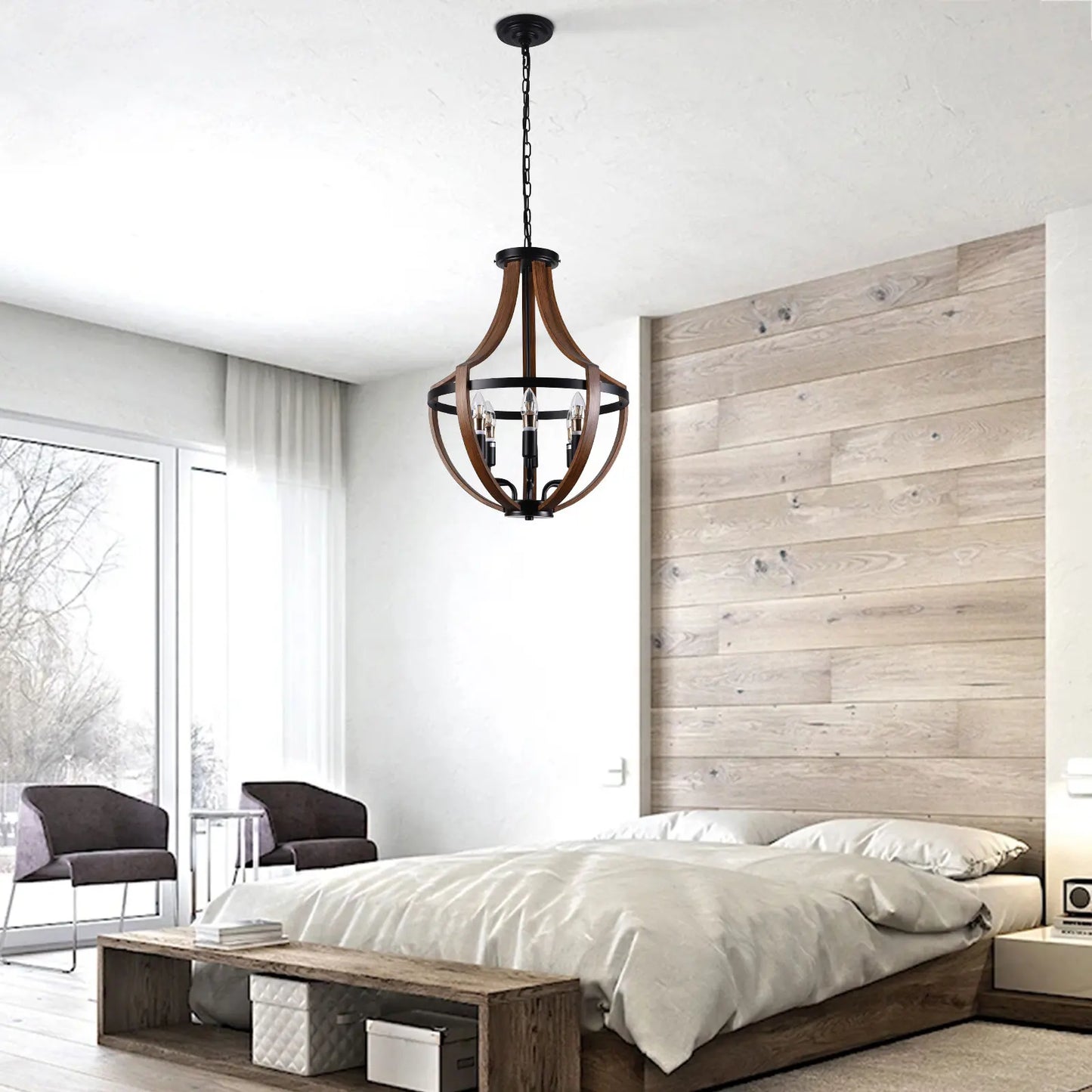 Modern Rustic Wooden Pendant Light Fixture For Kitchen Lighting