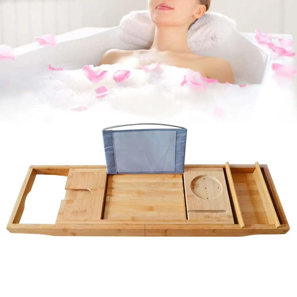 Bamboo Bath Tray Caddy For Tub Over Tub Shelf Holder