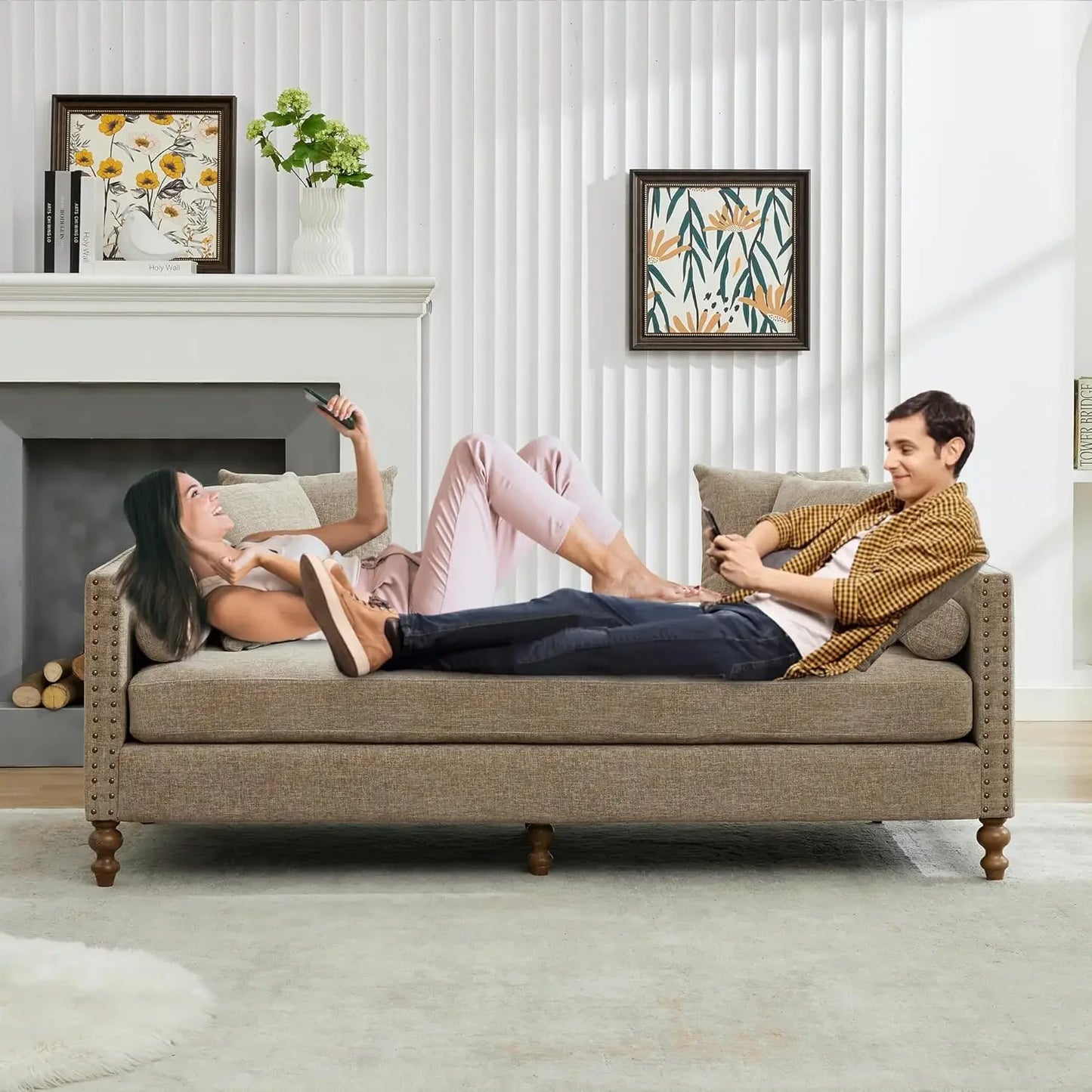 Indoor Chaise Lounge Sofa Chair Double Sided Chenille Ottoman Bench