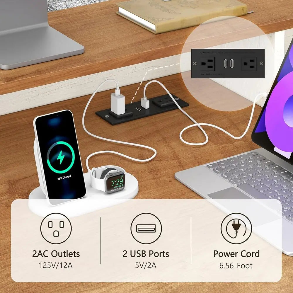 Computer Desk With Power Outlets Storage Cabinet Printer Stand