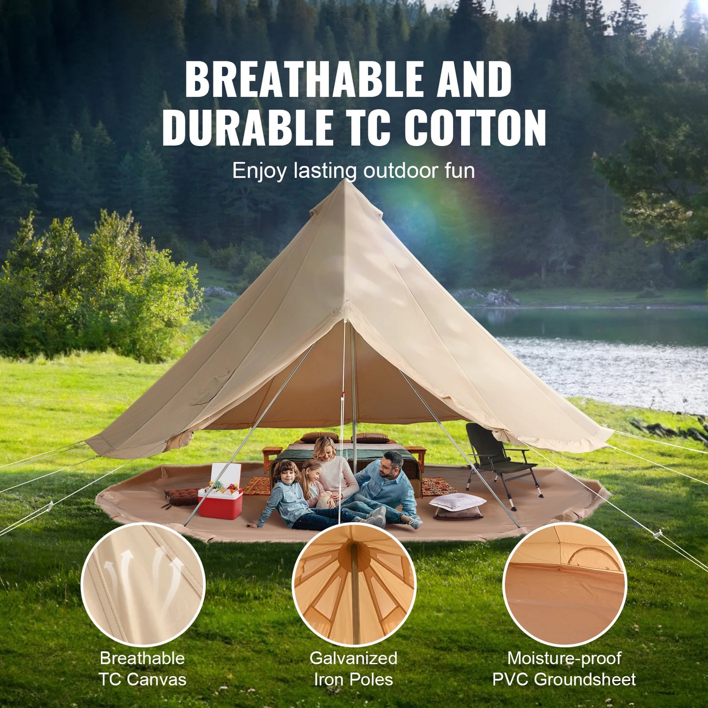 SucceBuy Canvas Bell Tent For Camping With Chimney Vent