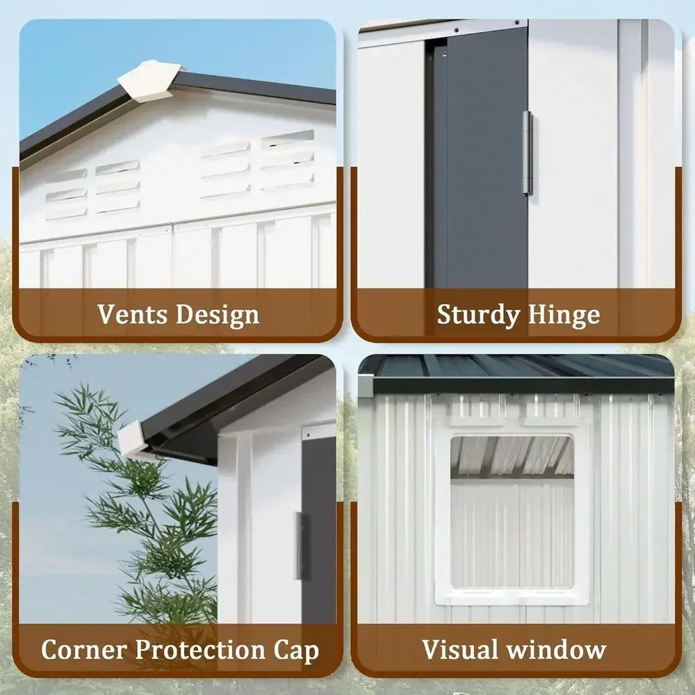 Outdoor Galvanized Steel Shed With Lockable Door Weatherproof Storage