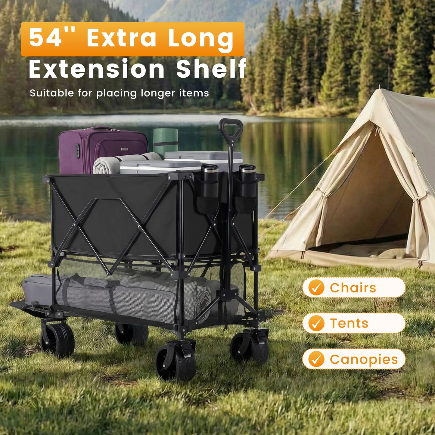 JHK Outdoor Double Decker Wagon Cart 440 Lb Capacity Foldable