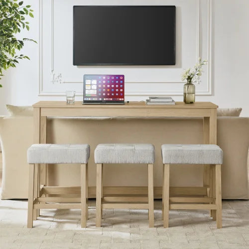 Premium Solid Wood Dining Table And Upholstered Stool Set