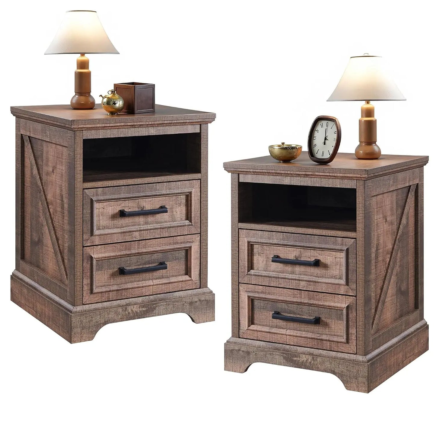 Farmhouse Nightstands Set Of Two Drawers And Charging Station