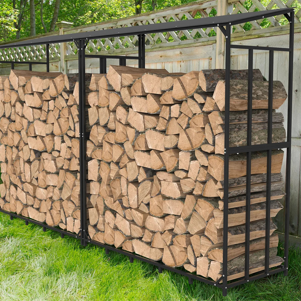 Outdoor Metal Firewood Rack and Log Storage Shed with Waterproof Roof