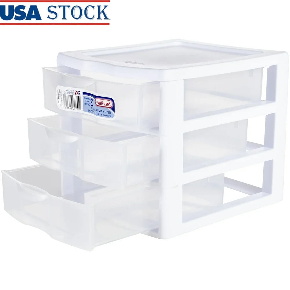 Three Drawer Plastic Storage Organizer With Clear Front Drawers
