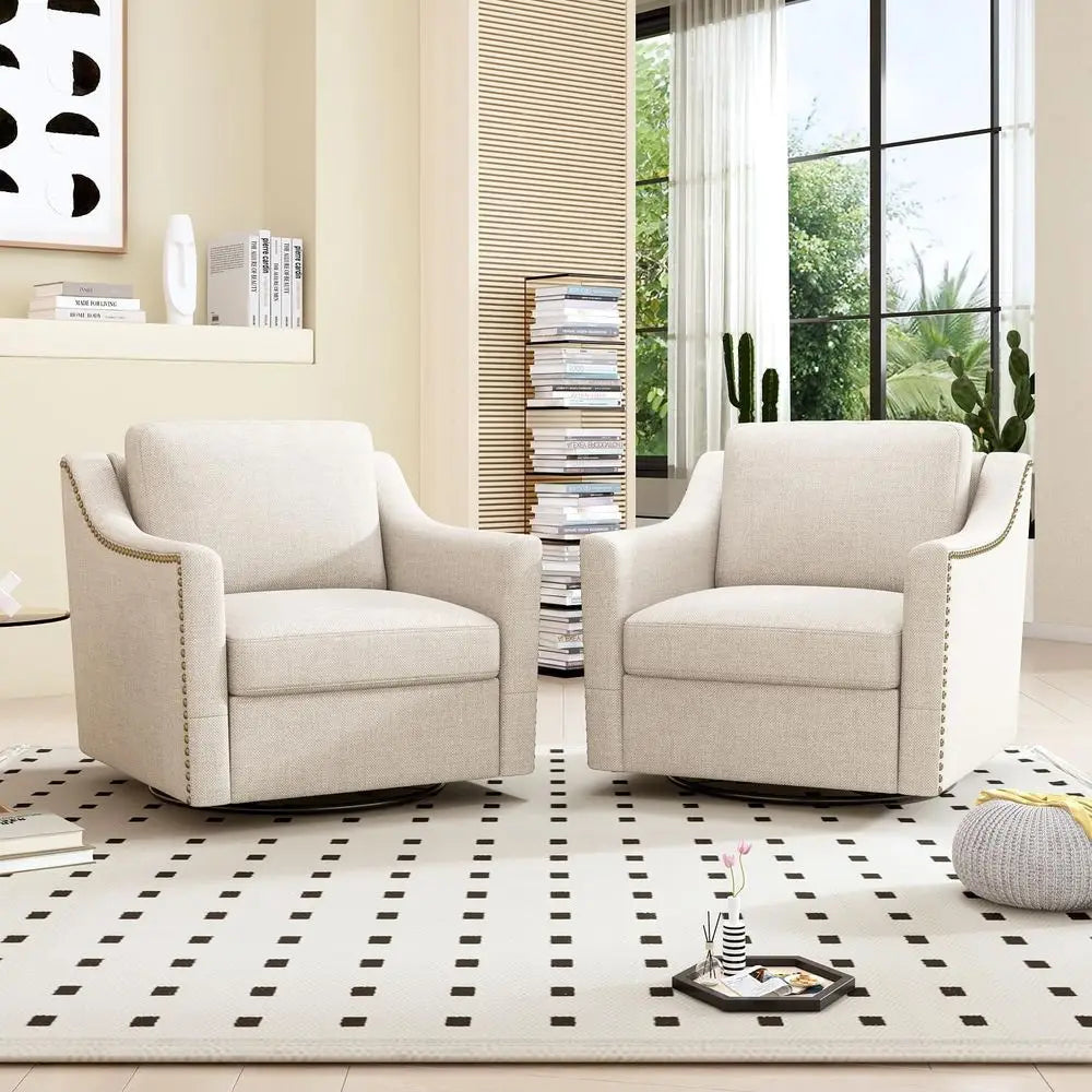 UKMJ Swivel Armchairs Set of 2 With Nailhead Trim Elegance