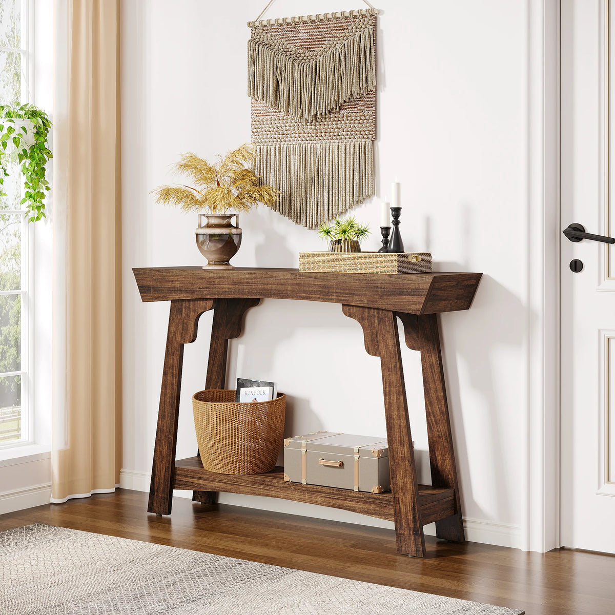 Tribesigns Wood Entryway Console Table With Two Tier Storage Shelf