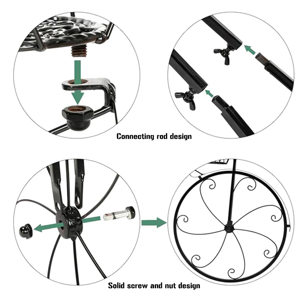Three Tier Plant Stand Metal Wrought Iron Bicycle Tricycle Planter