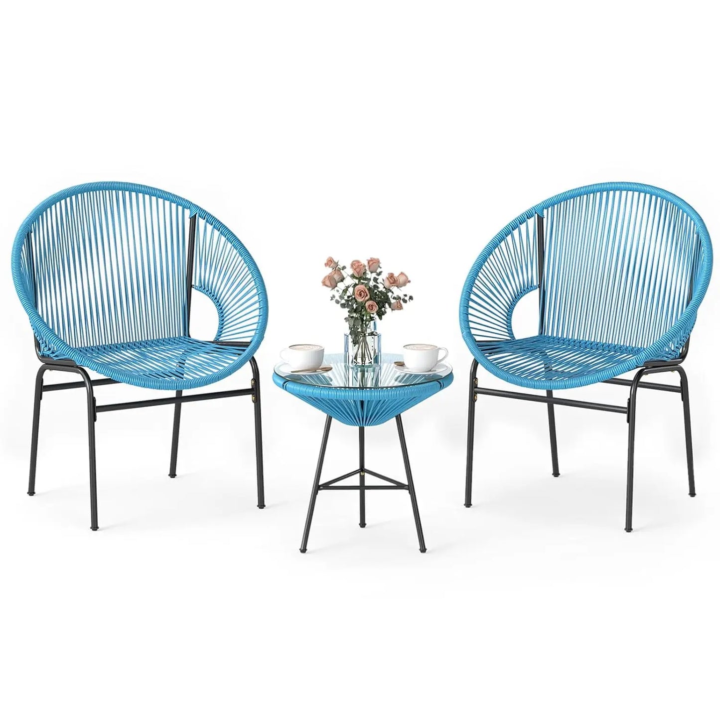 Outdoor 3 Piece Patio Furniture Set Acapulco Chairs Glass Table