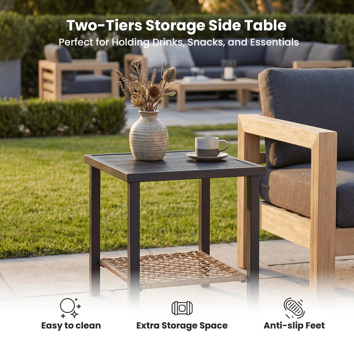 PIYRQ 3 Piece Rattan Rocking Chair Set Outdoor Patio Wicker Glider