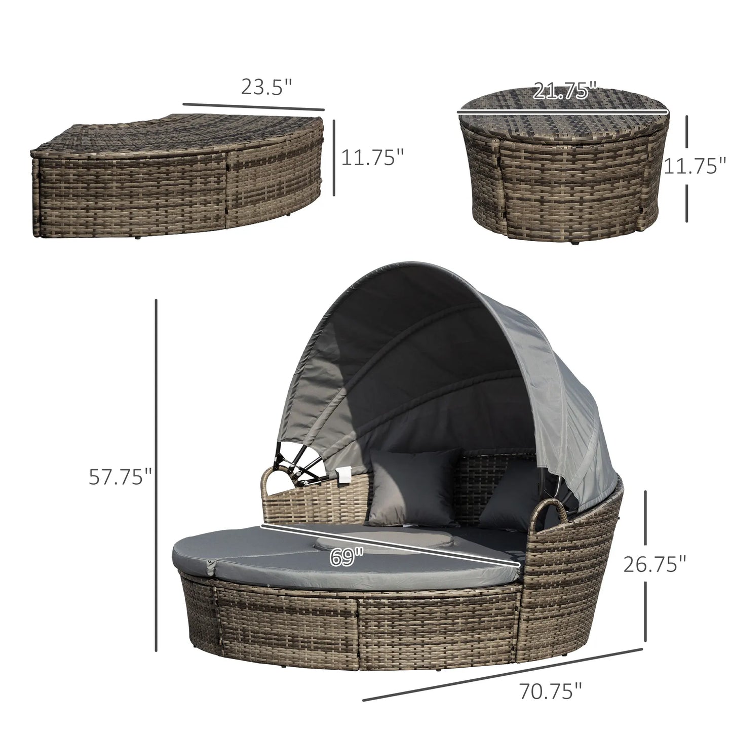 Outsunny Outdoor Convertible Daybed 4 Piece Furniture Set