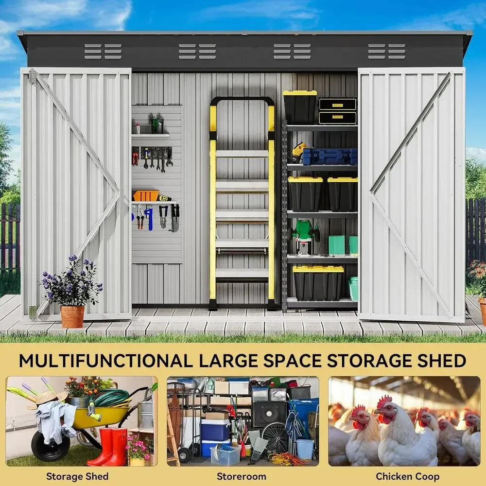 Durable Metal Outdoor Storage Shed Secure Ventilated Tools Bikes Lawnmowers