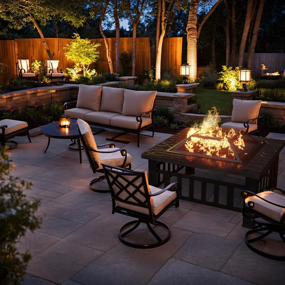 Metal Square Fire Pit Table With Spark Screen Outdoor Cover