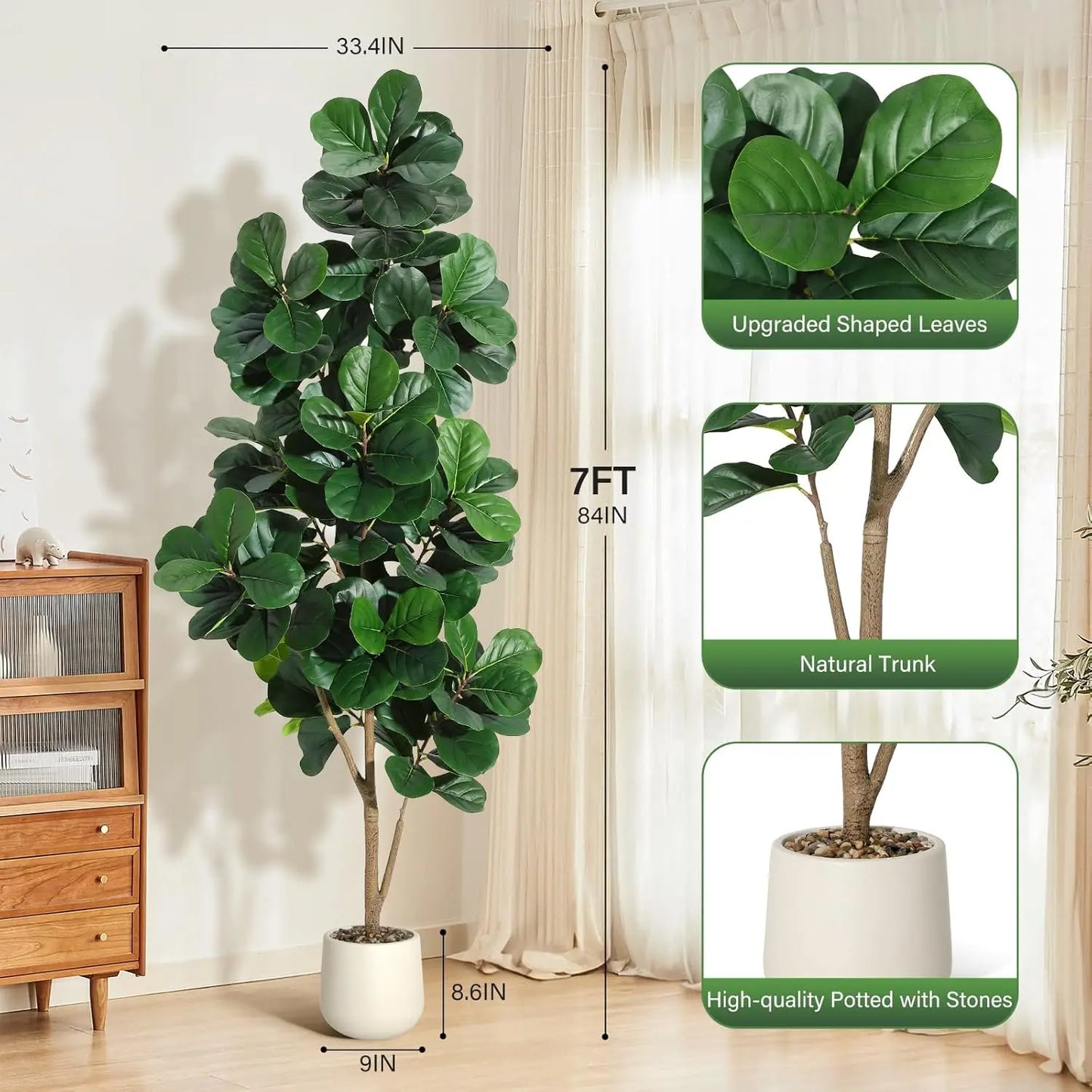 HiMISS CN Fiddle Leaf Fig Tree Artificial Indoor Plant In Planter