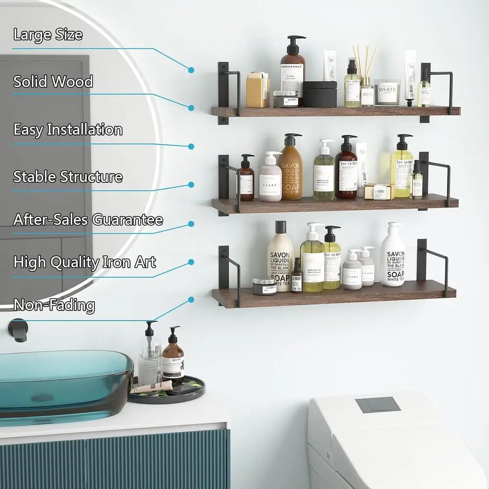 Floating Wood Wall Shelves Set Of 3 Rustic Modern Decor