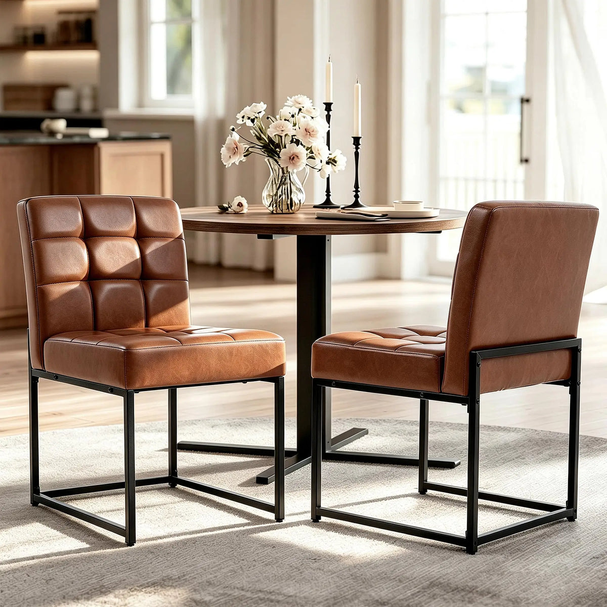 HiMISS Upholstered Dining Chairs With Grid Back And Metal Legs
