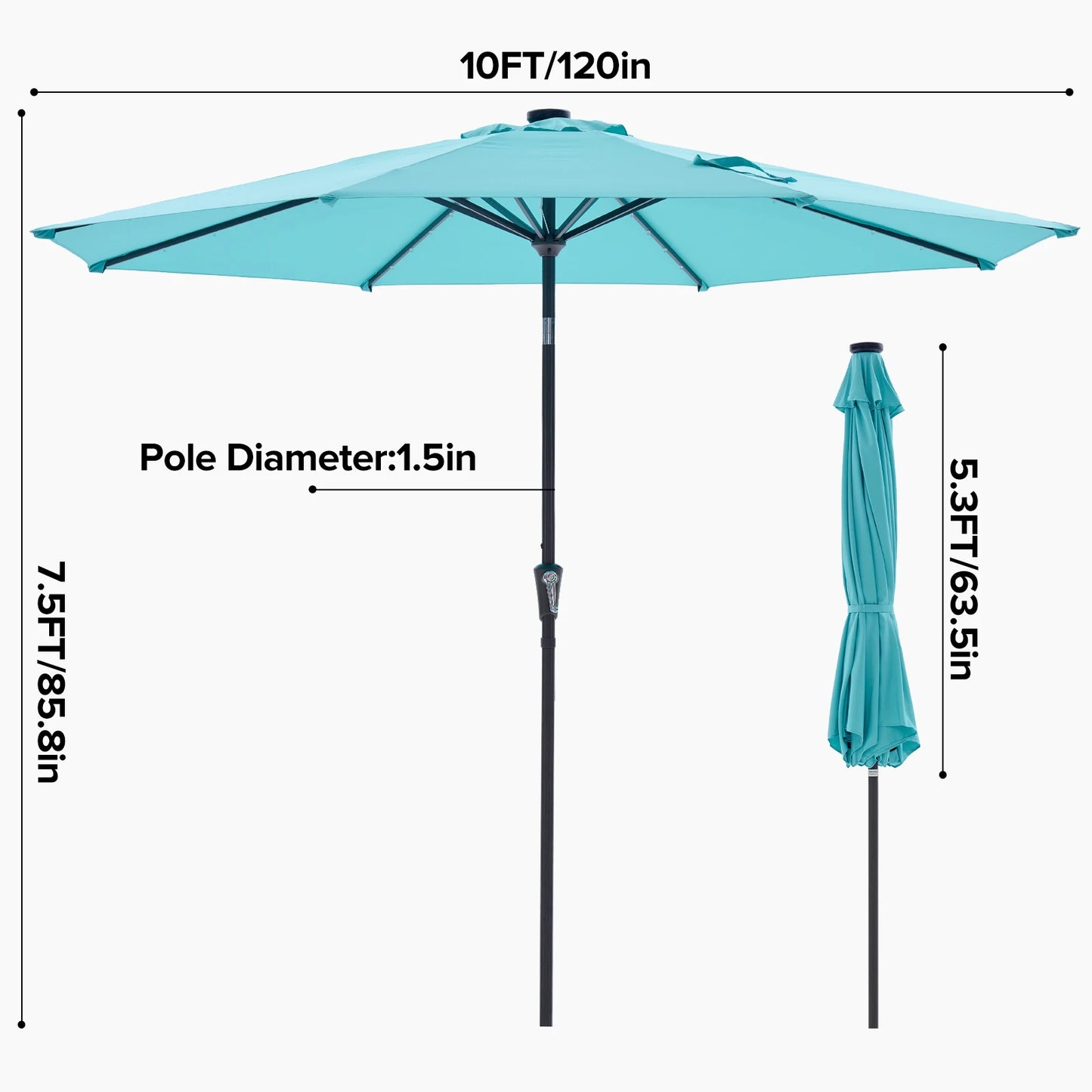 JHK Solar 32 LED Outdoor Patio Umbrella With Tilt And Crank UV Resistant