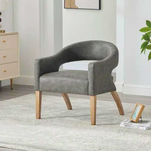 PU Backless Bucket Shaped Dining Armchair With Weathered Wooden Legs