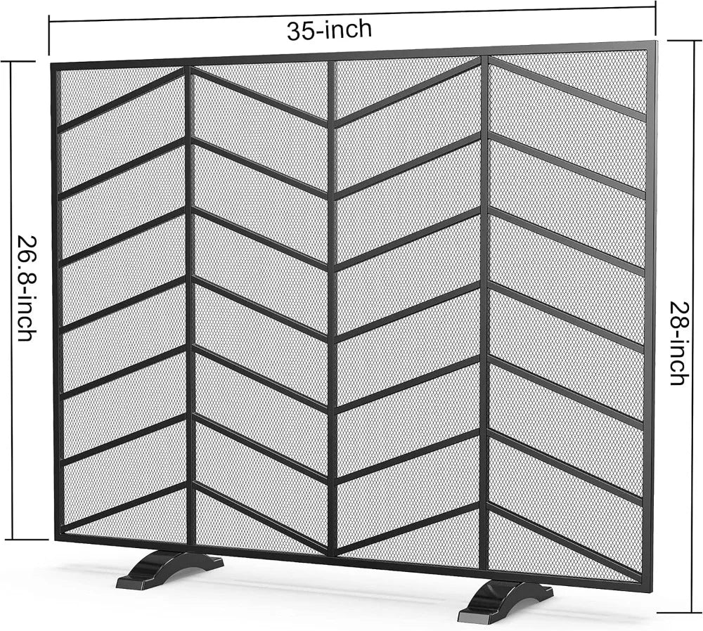 Handcrafted Wrought Iron Chevron Mesh Single Panel Fireplace Screen