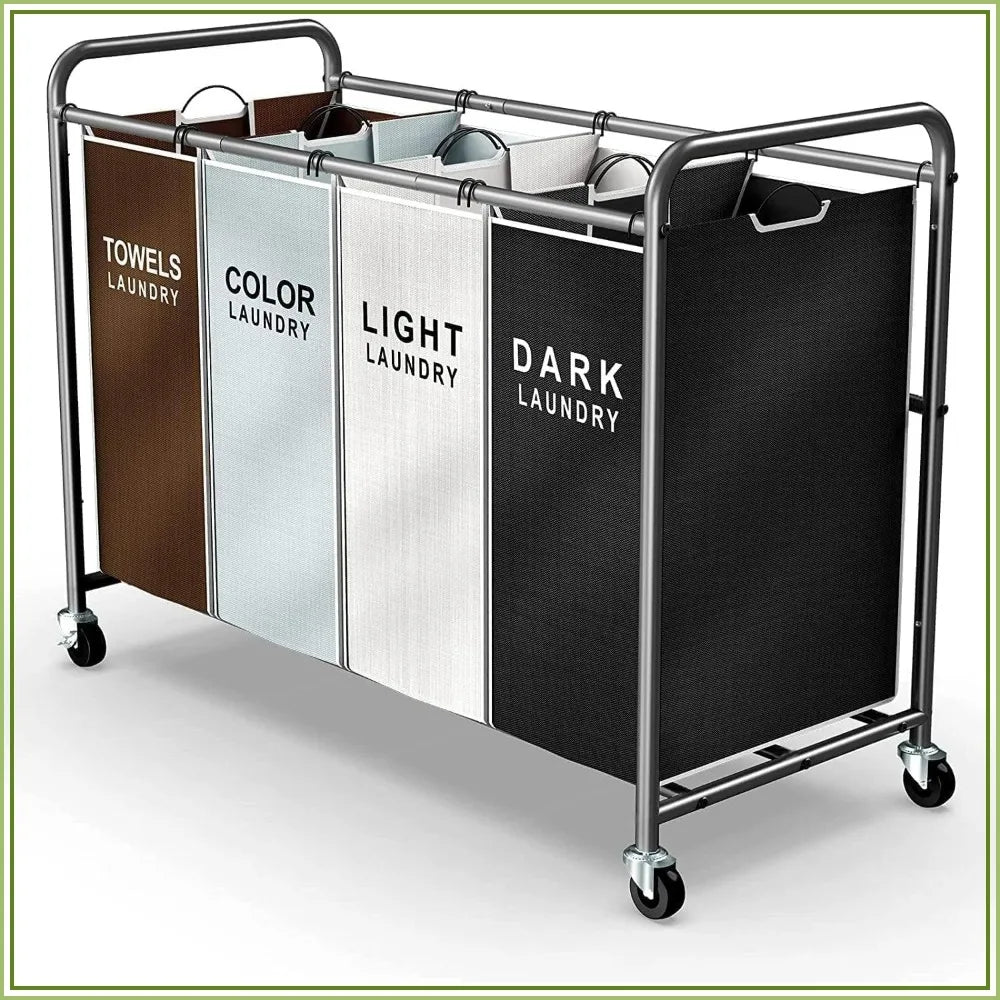 4-Section Laundry Hamper Sorter Cart With Lockable Wheels