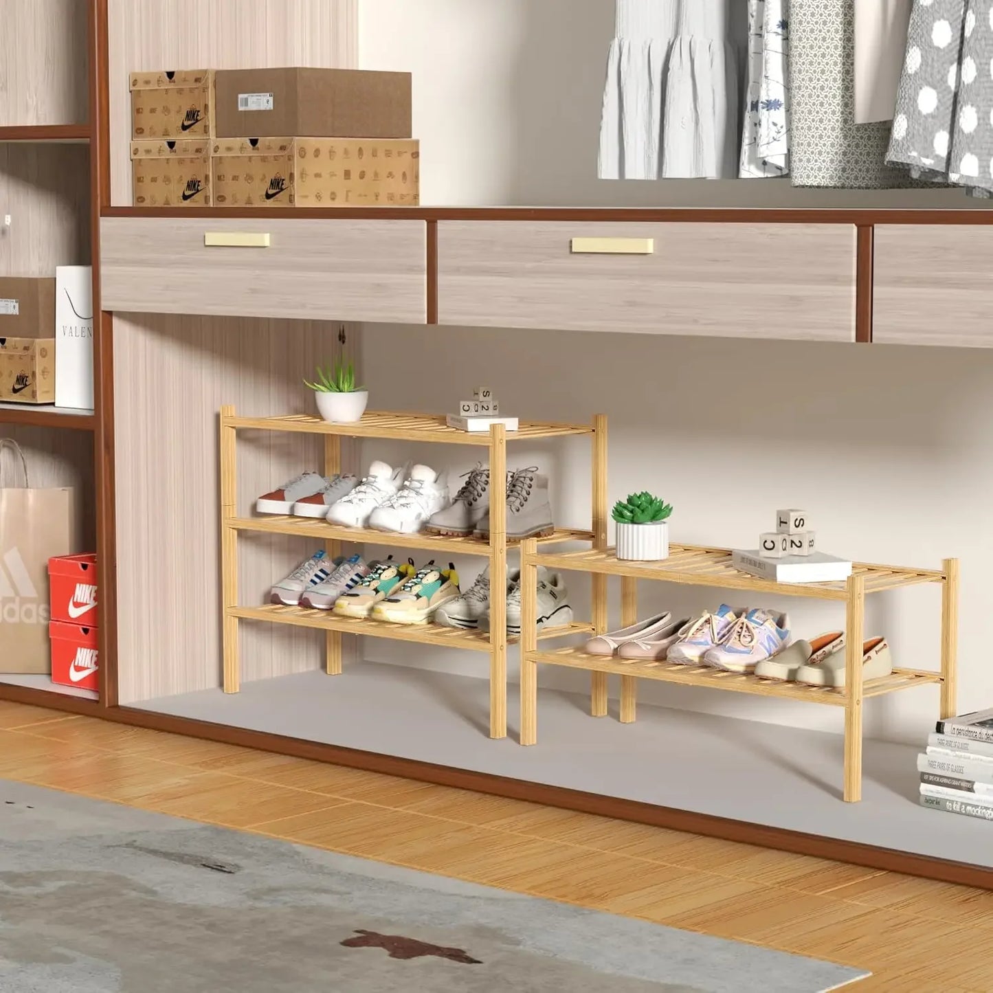 3 Tier Bamboo Shoe Rack Free Standing Organizer For Entryway