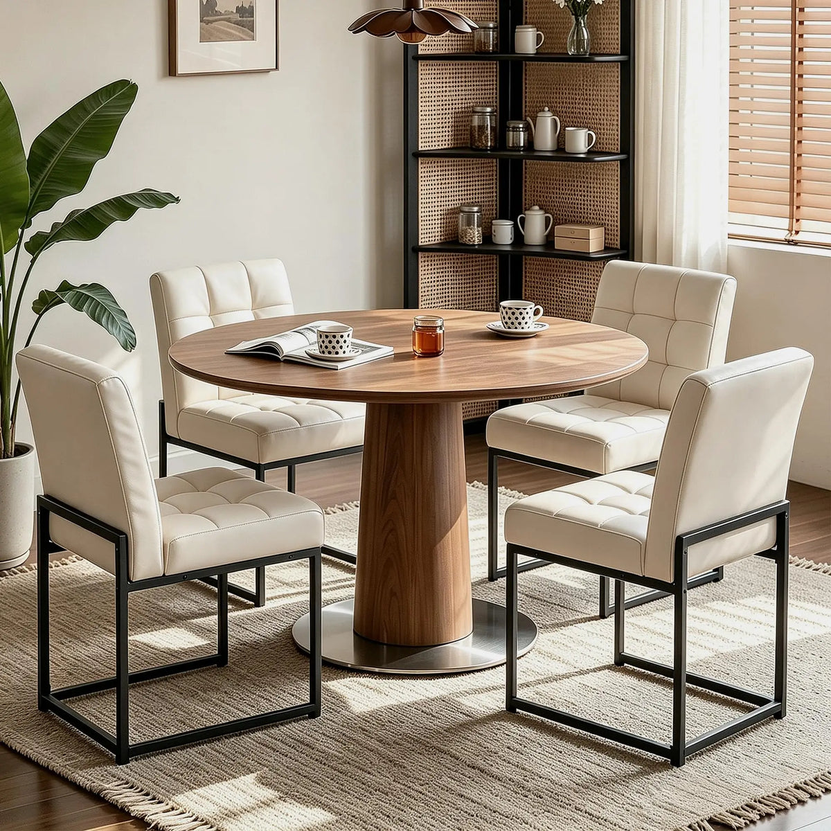 HiMISS Upholstered Dining Chairs With Grid Back And Metal Legs