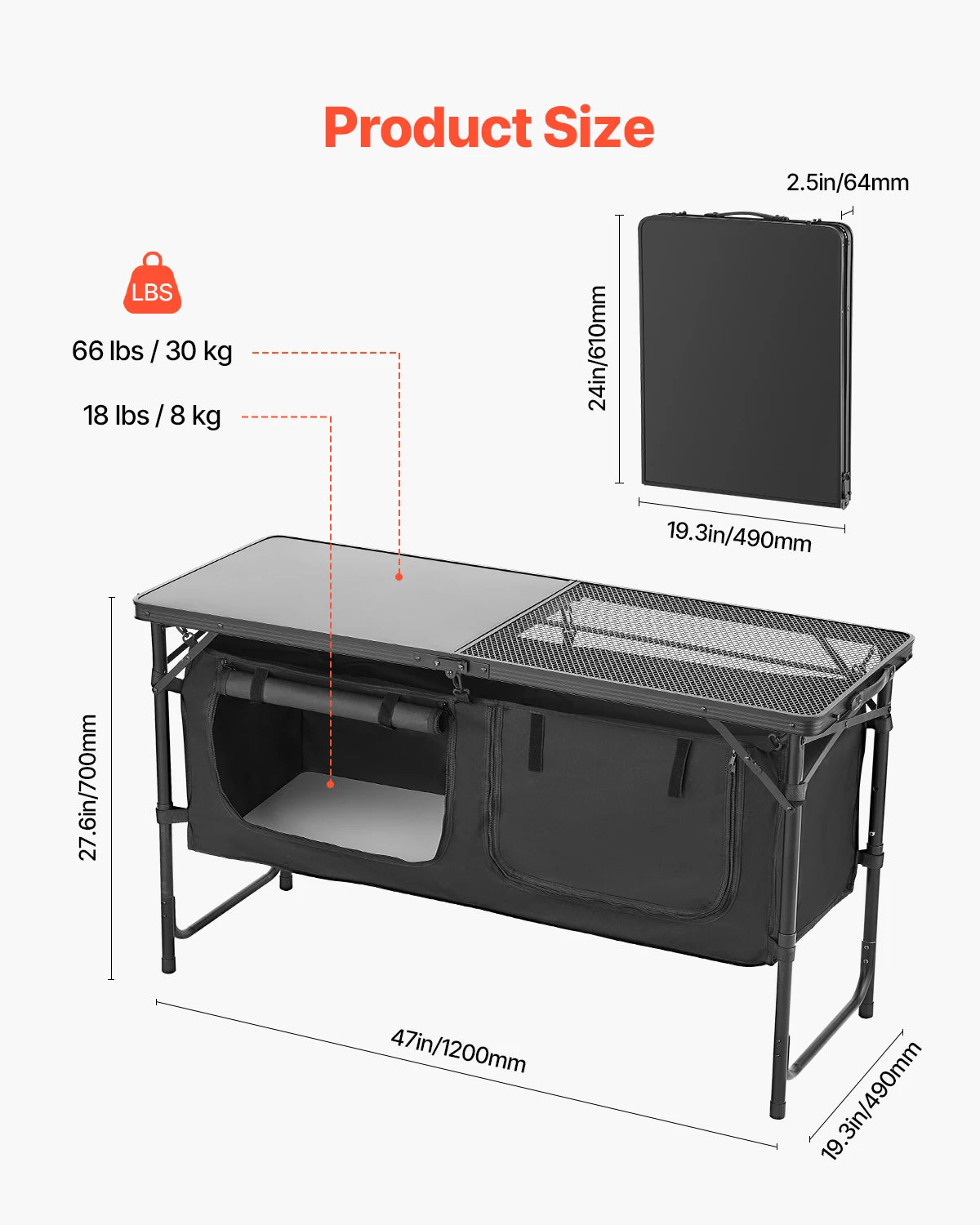 SucceBuy Camping Kitchen Table Aluminum Lightweight Portable Cook Station