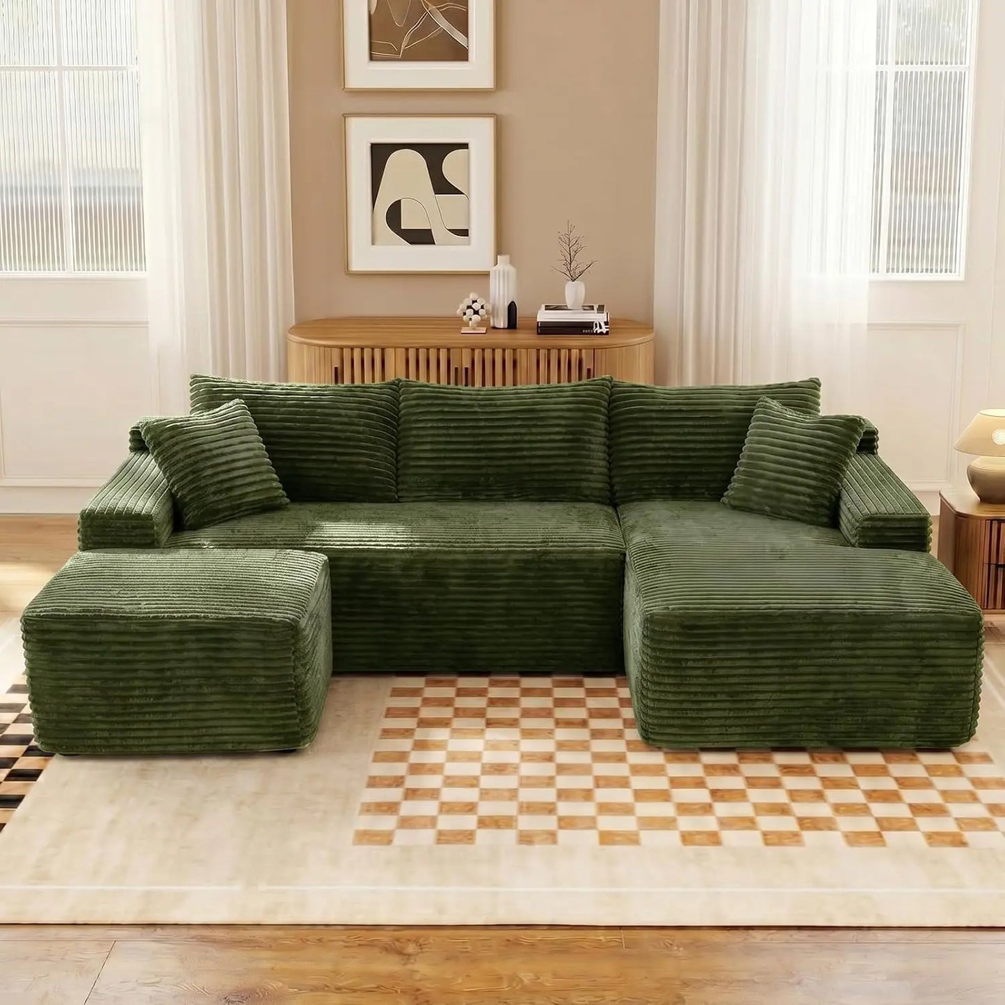 Modular U Shaped Sectional Cloud Couch With Ottoman And Sleeper