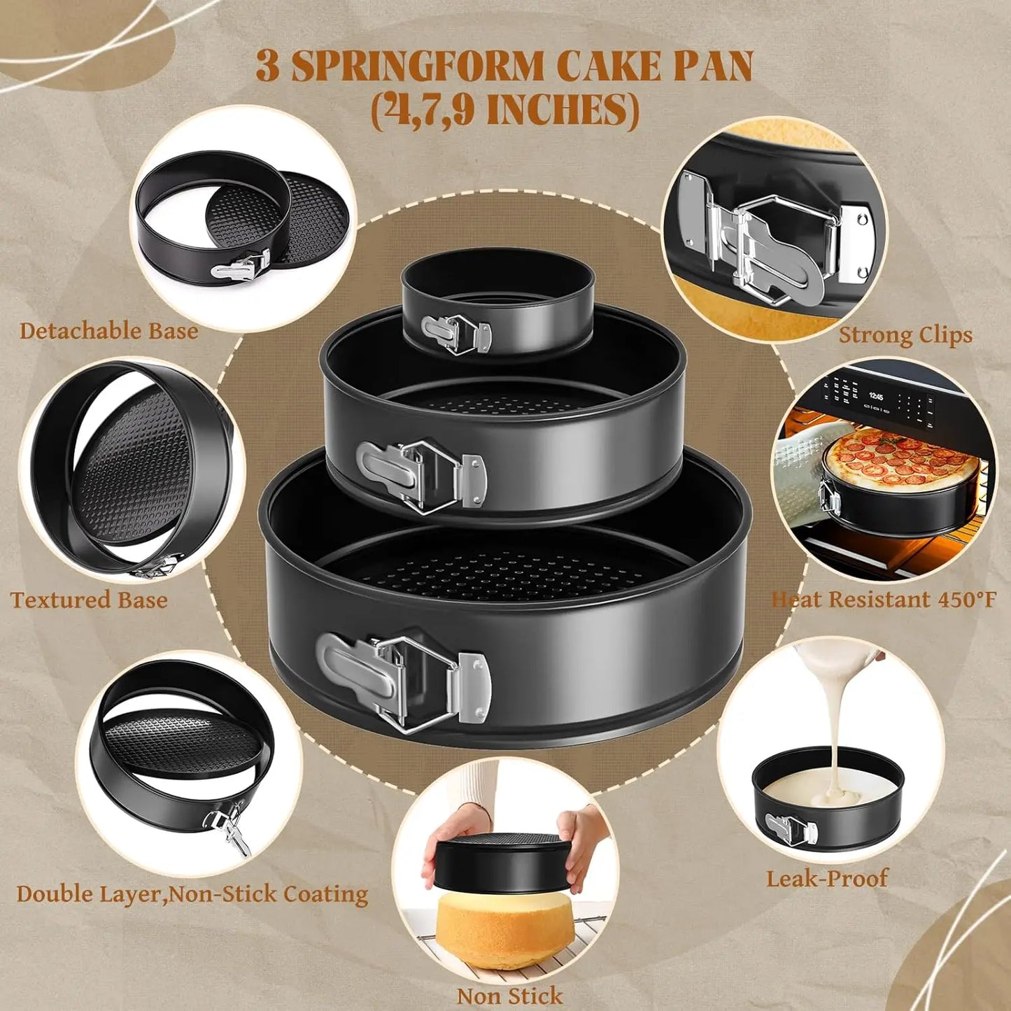 Nonstick Springform Cake Pan Set 131 Piece Piping Bags Kit