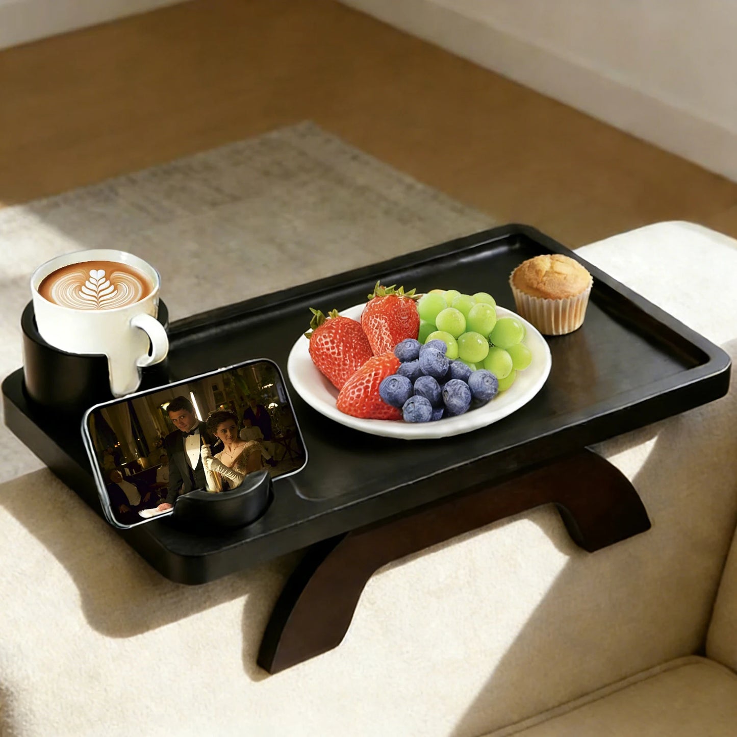 JHK Foldable 3in1 Armrest Tray With 360 Degree Phone Holder
